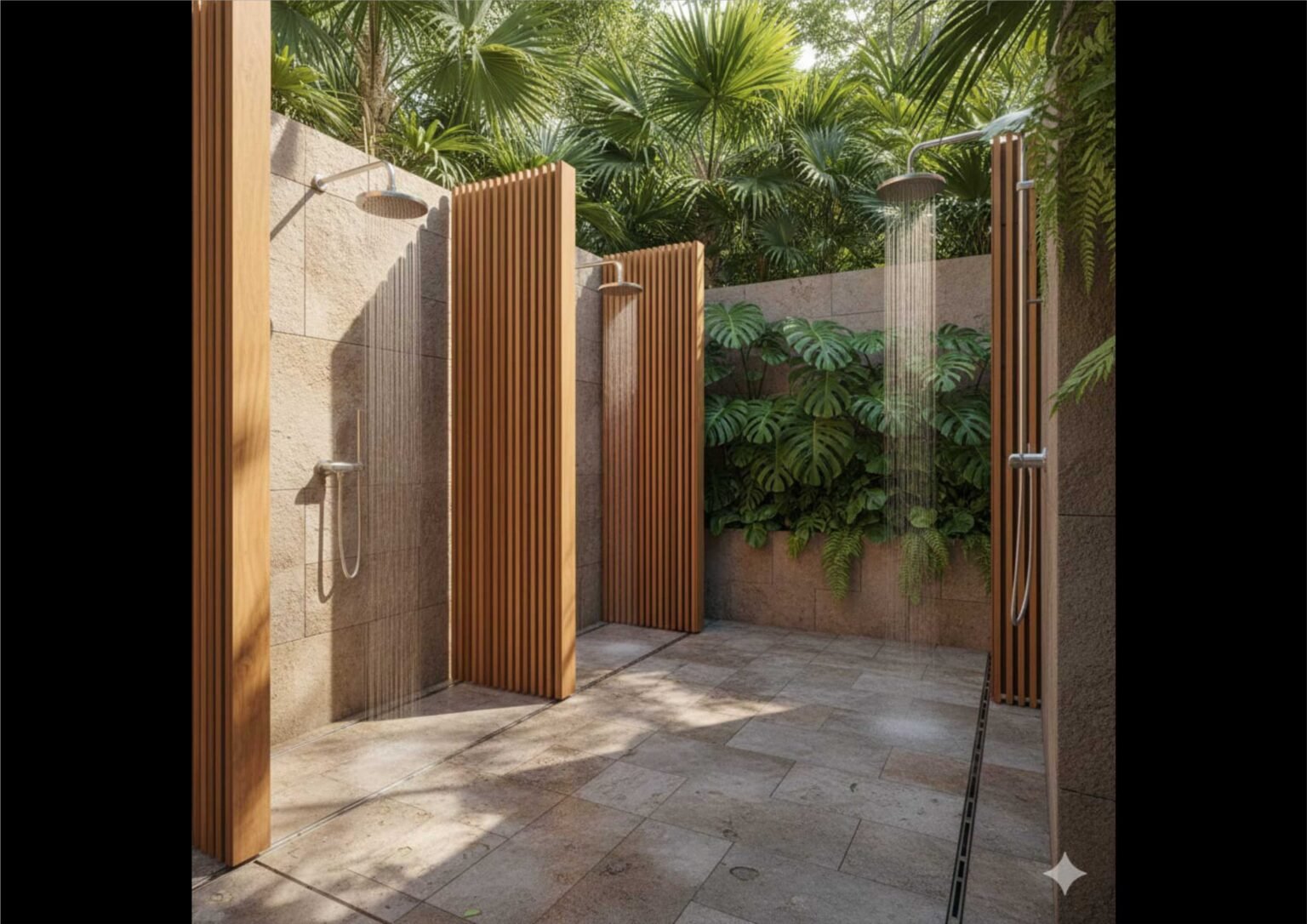 Ide Design Shower Outdoor di Kolam Renang