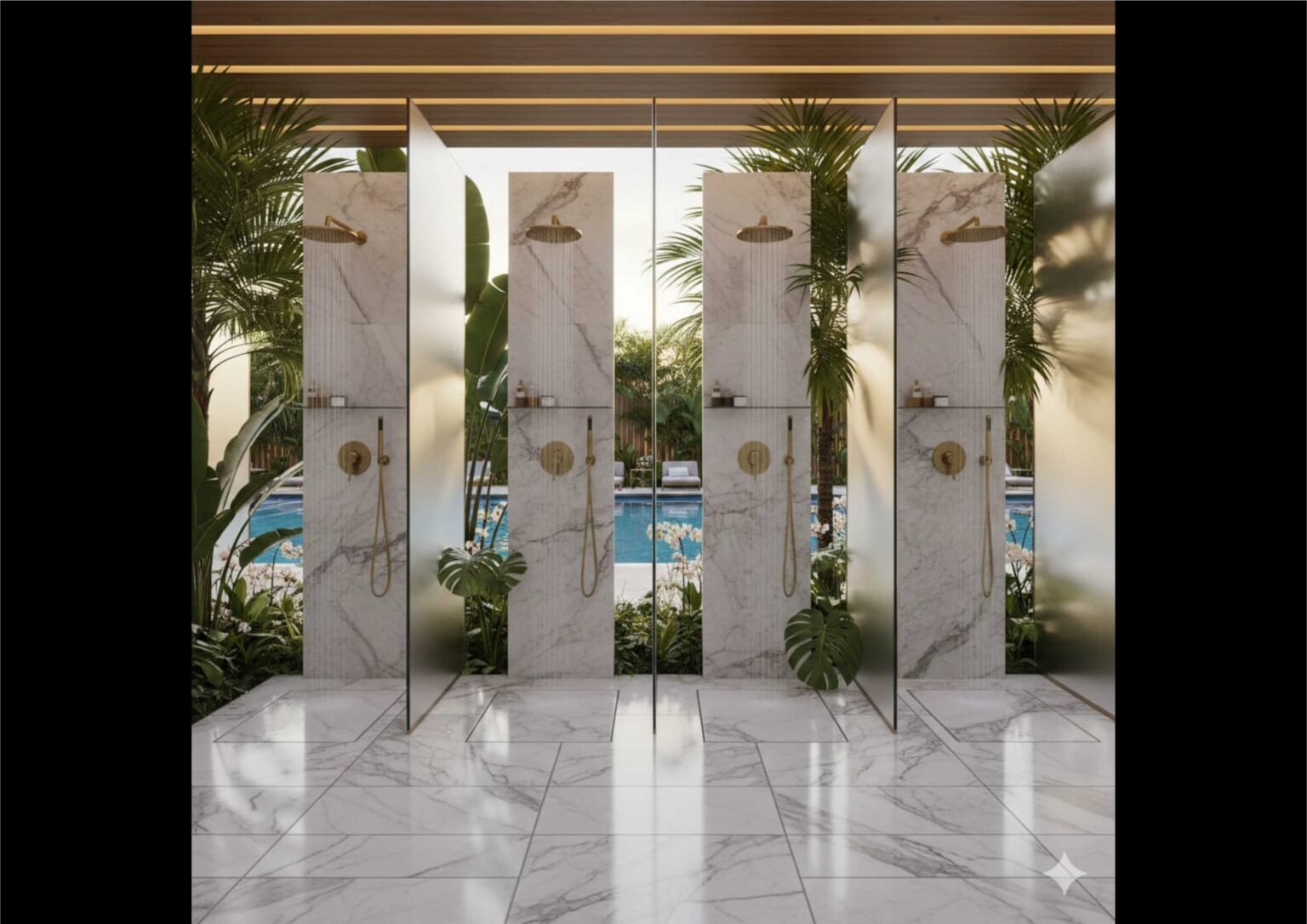 Ide Design Shower Outdoor di Kolam Renang