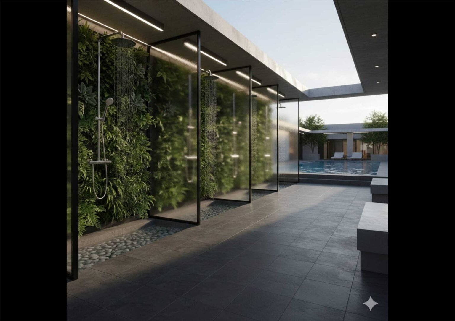 Ide Design Shower Outdoor di Kolam Renang