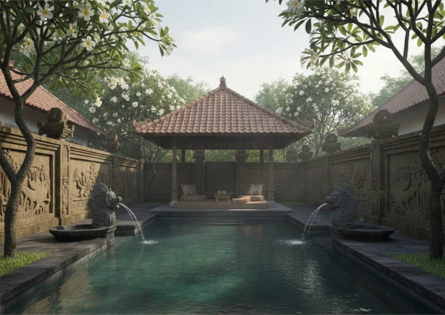 Ide Desain Kolam Renang Konsep Jawa Klasik