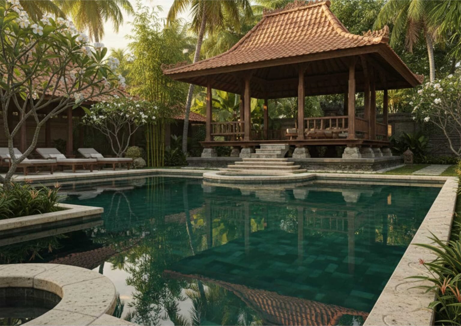 Ide Desain Kolam Renang Konsep Jawa Klasik