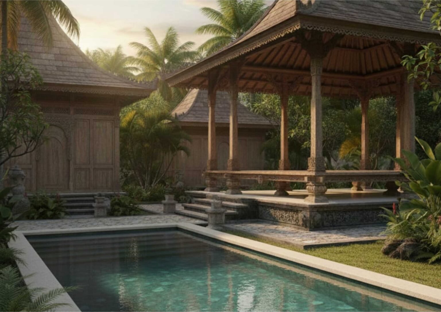 Ide Desain Kolam Renang Konsep Jawa Klasik