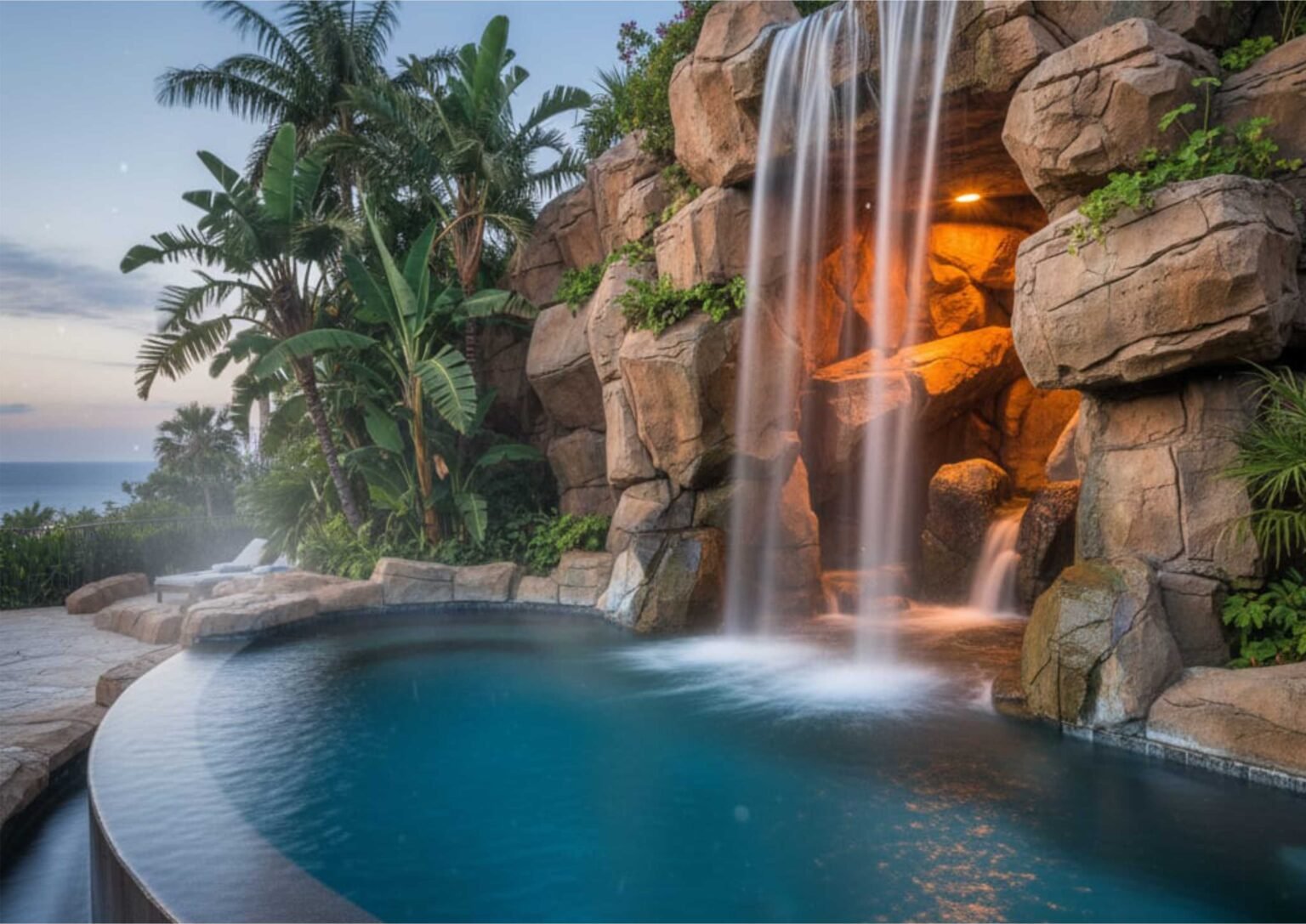 Ide Desain Kolam Renang dengan Waterfall