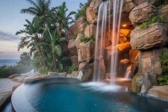 Ide Desain Kolam Renang dengan Waterfall