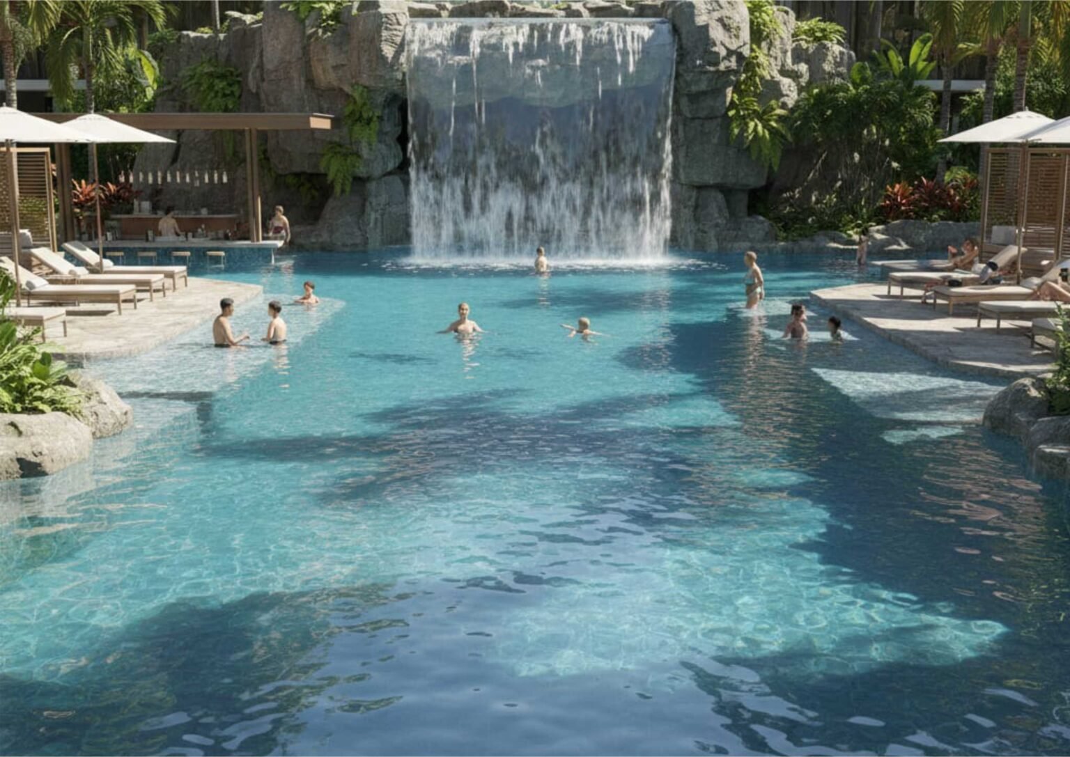 Ide Desain Kolam Renang dengan Waterfall